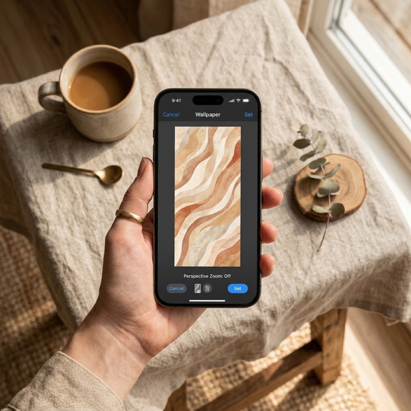 Hand uploading an image on a phone