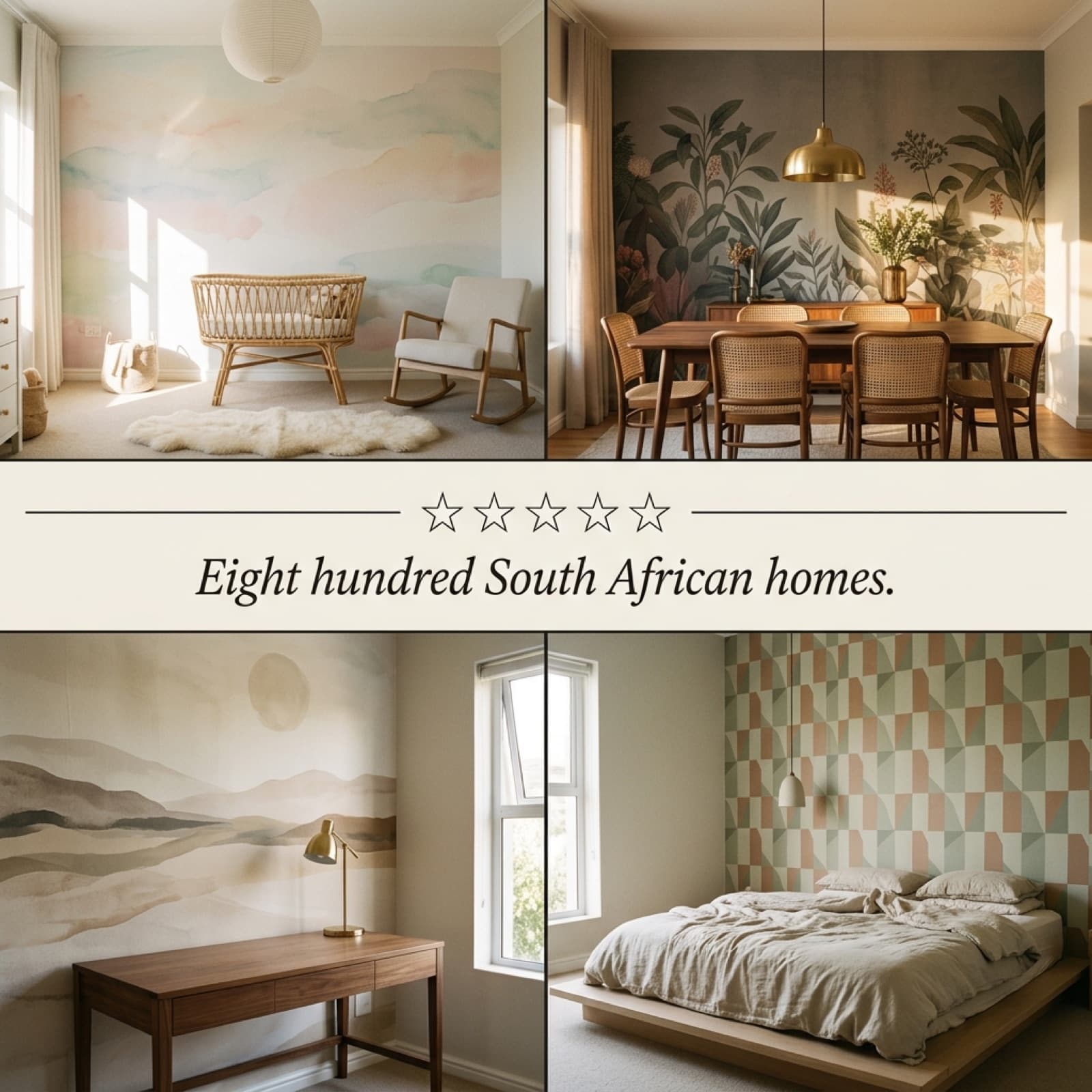 Grid of four real South African customer homes with five-star overlay